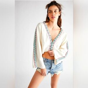 NWT FREE PEOPLE Something Good Tee Cropped Top Embroidered